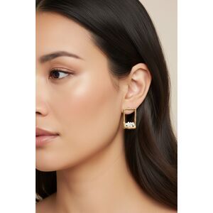 Elegant Gold Frame Earrings with White Stones